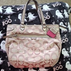 Coach Pink and Tan Signature Tote